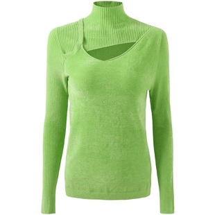 【商场同款】玛丝菲尔冬季新款嫩绿色丝绒纱露肤毛针织衫