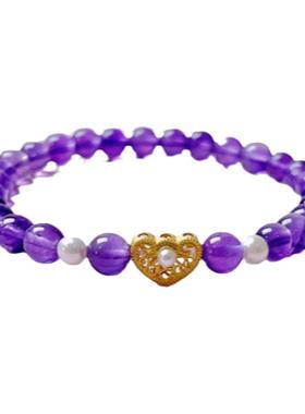 紫水晶手串天然乌拉圭紫晶配925古法银如意原创设计款智慧气质6mm