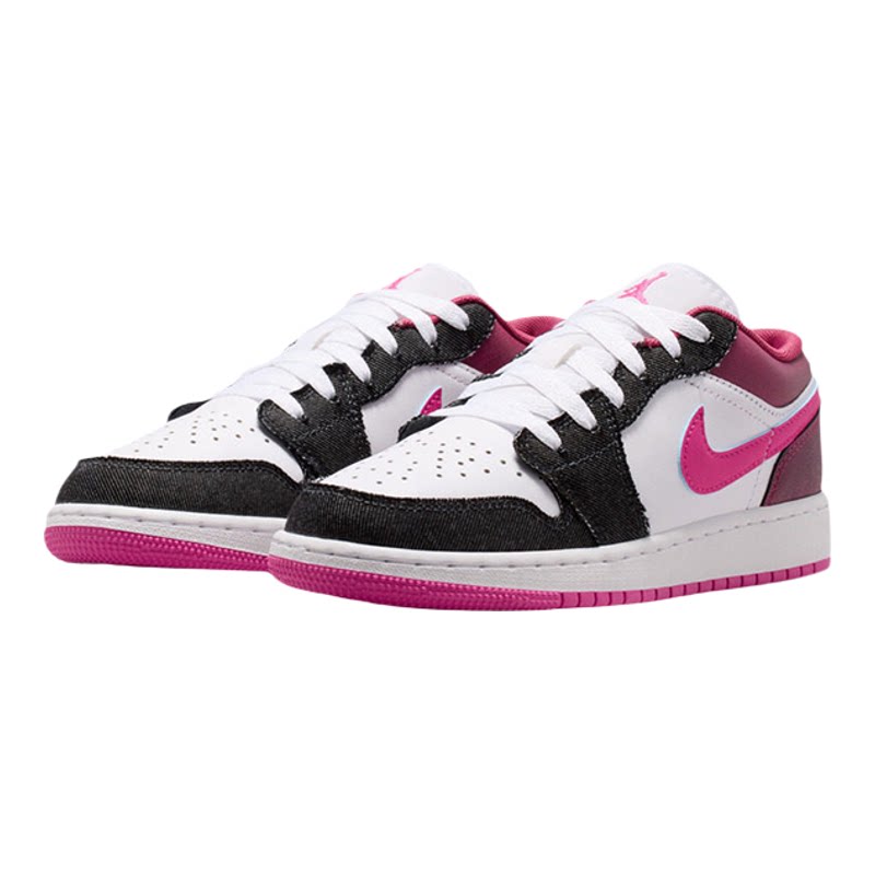 耐克大童女鞋2026秋季JORDAN AJ1黑粉树莓牛仔拼接板鞋IO2067-001