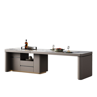 诚骏齐平岛台餐桌一体家用厨房定制高级多功能可伸缩升降岩板岛台