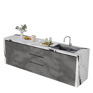 包安装户外操作台室外储物柜家用熊猫白岩板洗手台盆庭院水池水槽