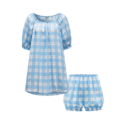 Not Just Pajama真丝睡裙短裤套装Kiki系列格纹家居服新款可外穿