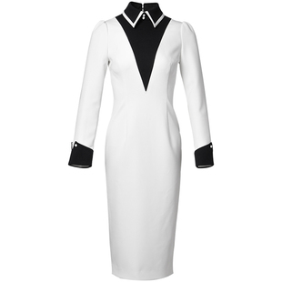 希区瑞普高端气质法式复古赫本风小香风年春季白色长袖连衣裙女