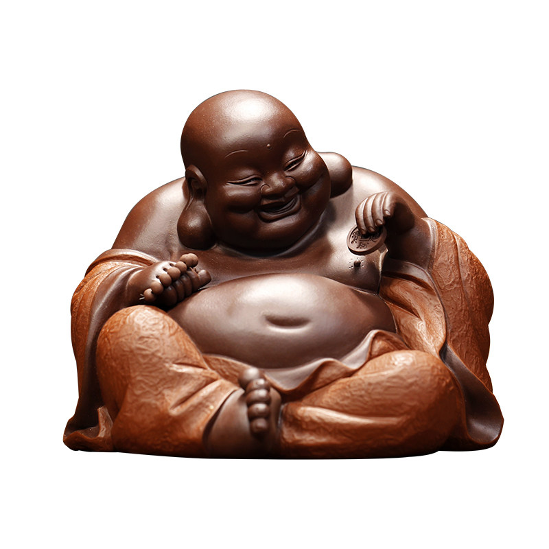 宜兴原矿紫砂茶宠摆件【钱币佛】名家陈伟纯全手工茶玩可养摆件