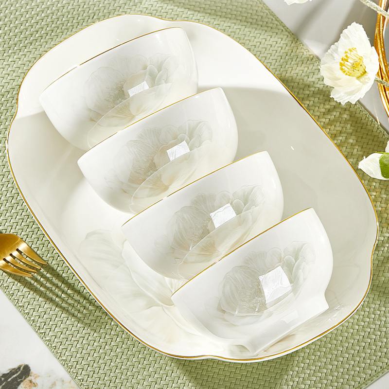 优尊陶瓷碗家用10个吃饭碗套装清新餐具加厚面碗2025新款碗盘组合