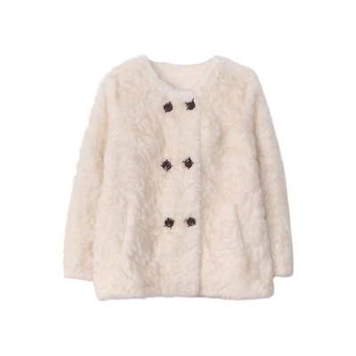 ENJOYME韩版白色双排扣皮毛一体