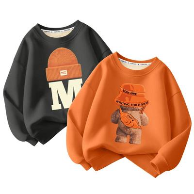 拉夏贝尔男童加绒卫衣冬一体绒2025新款大童冬装薄绒衣服儿童上衣