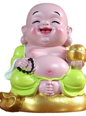 招财笑佛摆件福禄寿喜财布袋弥勒佛小和尚工艺品家居书房桌面装饰
