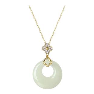 ZEGL真柳如意平安扣吊坠和田玉项链女本命年配饰品925纯银送长辈