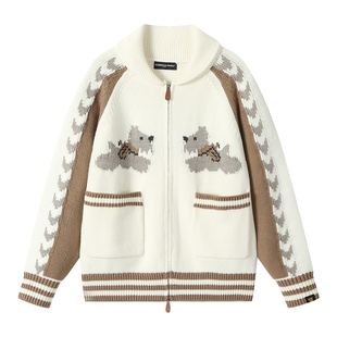 Dangerouspeople薛之谦dsp费尔岛小狗针织开衫棒球款型情侣毛衣