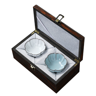 高端汝窑主人杯对杯茶杯功夫品茗茶碗夫妻情侣一对陶瓷礼盒装送礼