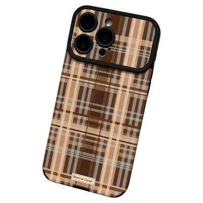 Brown Plaid Straight Edge Large Window Leather Texture Phone Case 适用 iPhone 17 Pro Max 16 13