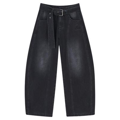 弯刀牛仔裤女阔腿裤春季新款