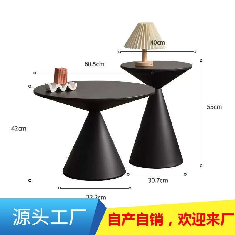 家用客厅茶几小户型轻奢圆形极几网简简约边黑色沙发红小桌子现代