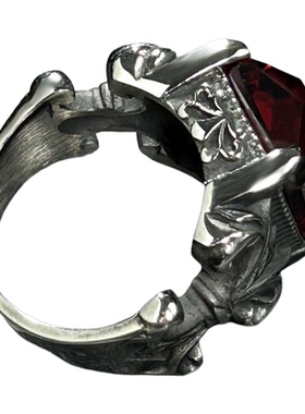 吸血鬼红宝石戒指男款钛钢