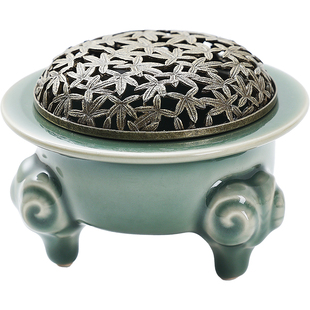 三羊开泰越窑青瓷三足香炉家用室内沉香檀香薰炉茶道摆件打香篆炉