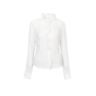 TOP家 朦胧氛围 法式复古小众设计 造型感立体荷叶边微透褶皱衬衫