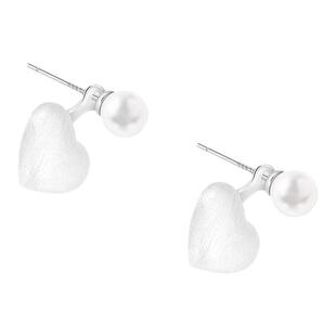 999纯银拉丝爱心珍珠耳环女设计感ins风耳钉2025年新款爆款耳饰