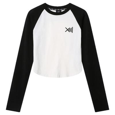 时尚拼接设计显瘦修身长袖T恤