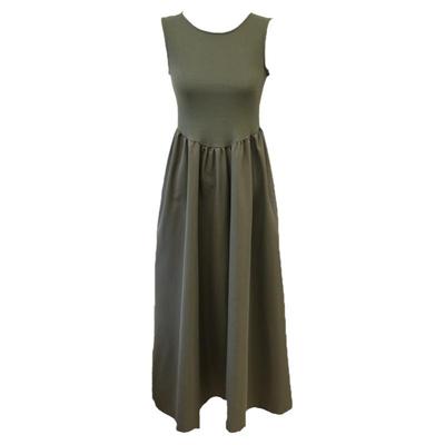 韩国chic夏季新款气质圆领修身显瘦拼接褶皱感背心连衣裙长裙女