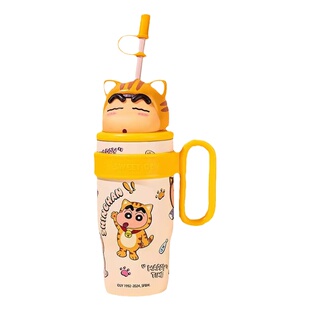 蜡笔小新保温杯女生2026新款高颜值吸管水杯大容量带把手冰霸杯子