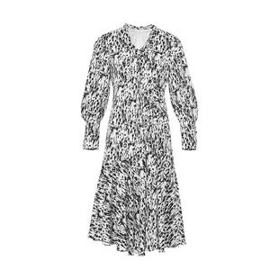 傲丝度印花长袖连衣裙女秋季新款内搭时尚气质通勤中长款雪纺裙子