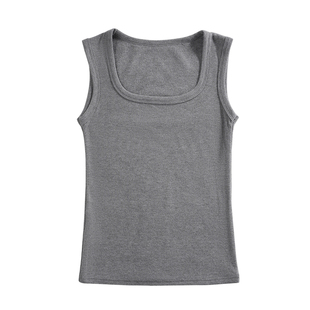 秋冬方领加绒中厚保暖背心女螺纹磨毛发热无袖内衣修身吊带打底衫