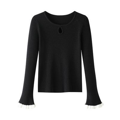 法式黑色修身针织衫女短款上衣