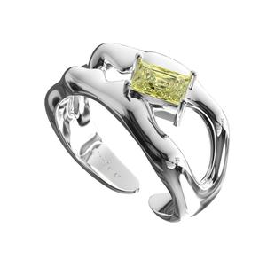 【刘耀文同款】MonSeven橄榄黄锆石戒指女小众设计纯银男女情侣戒