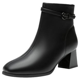 大东官方法式方头短靴女2025新款冬季配裙子裸靴小个子靴子高跟鞋