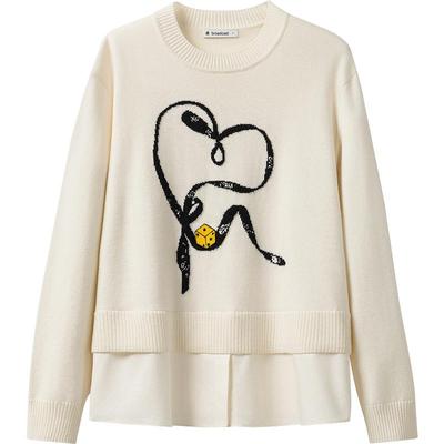 【100%羊毛】播商场同款慵懒风假两件24秋冬圆领针织衫BDR4SD3821