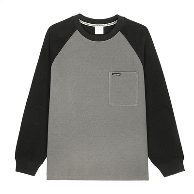 GWIT 冬季重磅菠萝格美式复古撞色拼接套头衫加绒加厚圆领卫衣男