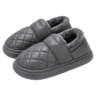 老人棉拖鞋男士秋冬季2025新款居家居包跟防水防滑男款皮面棉鞋女