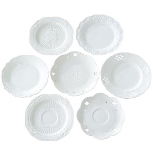 欧式浮雕蛋糕点心盘子 菜盘陶瓷6寸小碟小圆盘平盘摆盘白瓷盘家用