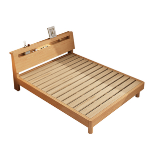 全实木床橡木双人床1米5现代简约卧室家用1米8原木风出租单人床架