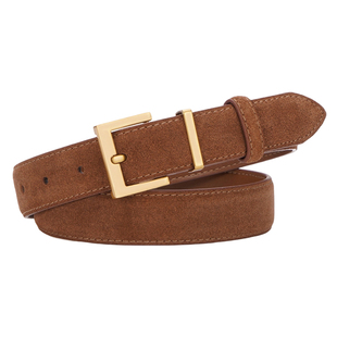 皮带女士 简约中性牛皮裤带 小众通勤百搭休闲棕色皮带装饰腰带女