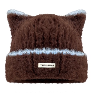 Classy key新加坡设计师联名款可爱猫耳毛线帽子显脸小保暖护耳帽