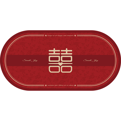 青彩季红色喜庆结婚地垫床边毯