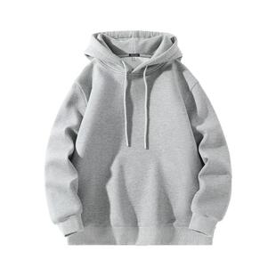 Basic House/百家好慵懒风蓝色连帽卫衣女冬季百搭基础款内搭上衣