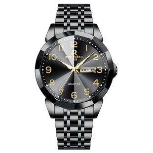 正品名牌男士手表中老年人大数字双日历夜光防水石英表爸爸款腕表