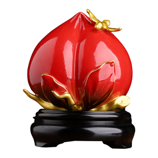 新中式陶瓷寿桃造型祝福摆件客厅装饰祝寿生日礼物父母长辈送礼