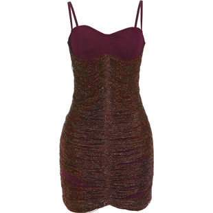 #Sisjuly#轻奢鎏金宴会名媛 bling亮丝流苏拼接包臀吊带连衣裙女