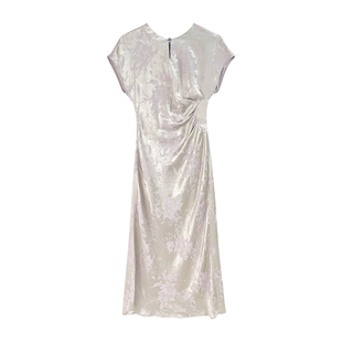 JKJS【云锦诏】人丝提花气质连衣裙轻奢旗袍女新中式收腰紫色裙子