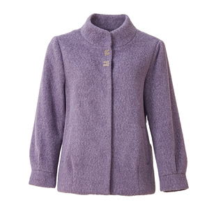 贝特如中老年女装紫色毛绒外套立领保暖舒适优雅气质妈妈装冬季ES