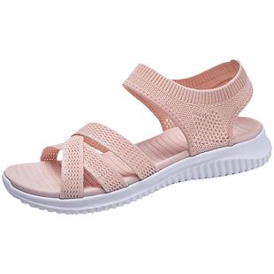 凉鞋女夏季新款透气平底罗马凉鞋脚浮肿宽松女鞋不累脚外穿妈妈鞋