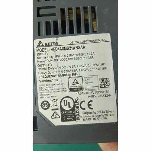 议价4529#，单相0.75KW220V，台达MS300变频器，