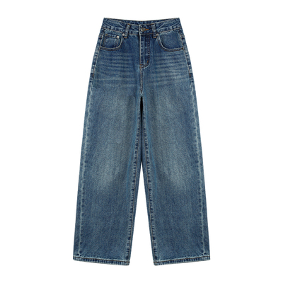 复古蓝色牛仔裤女阔腿拖地长裤子
