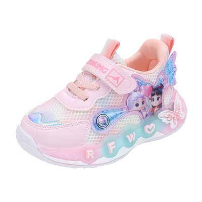 哪吒女童鞋闪灯小女孩公主发光鞋透气女宝亮灯鞋软底带灯中小童女