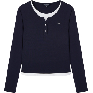 TeenieWeenie小熊女装T恤秋冬季简约复古时髦撞色拼接长袖打底衫