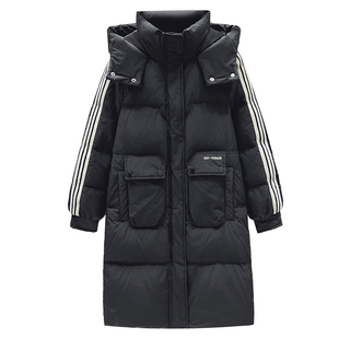 美拉德棕咖色连帽休闲中长款面包羽绒服女2024冬季新宽松加厚外套